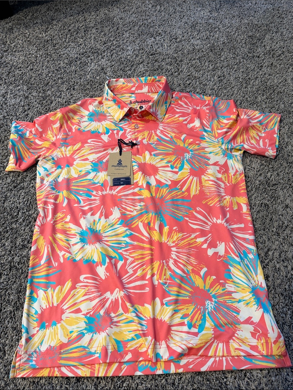 chubbies Coral Floral Print Polo with Multicolor Accents